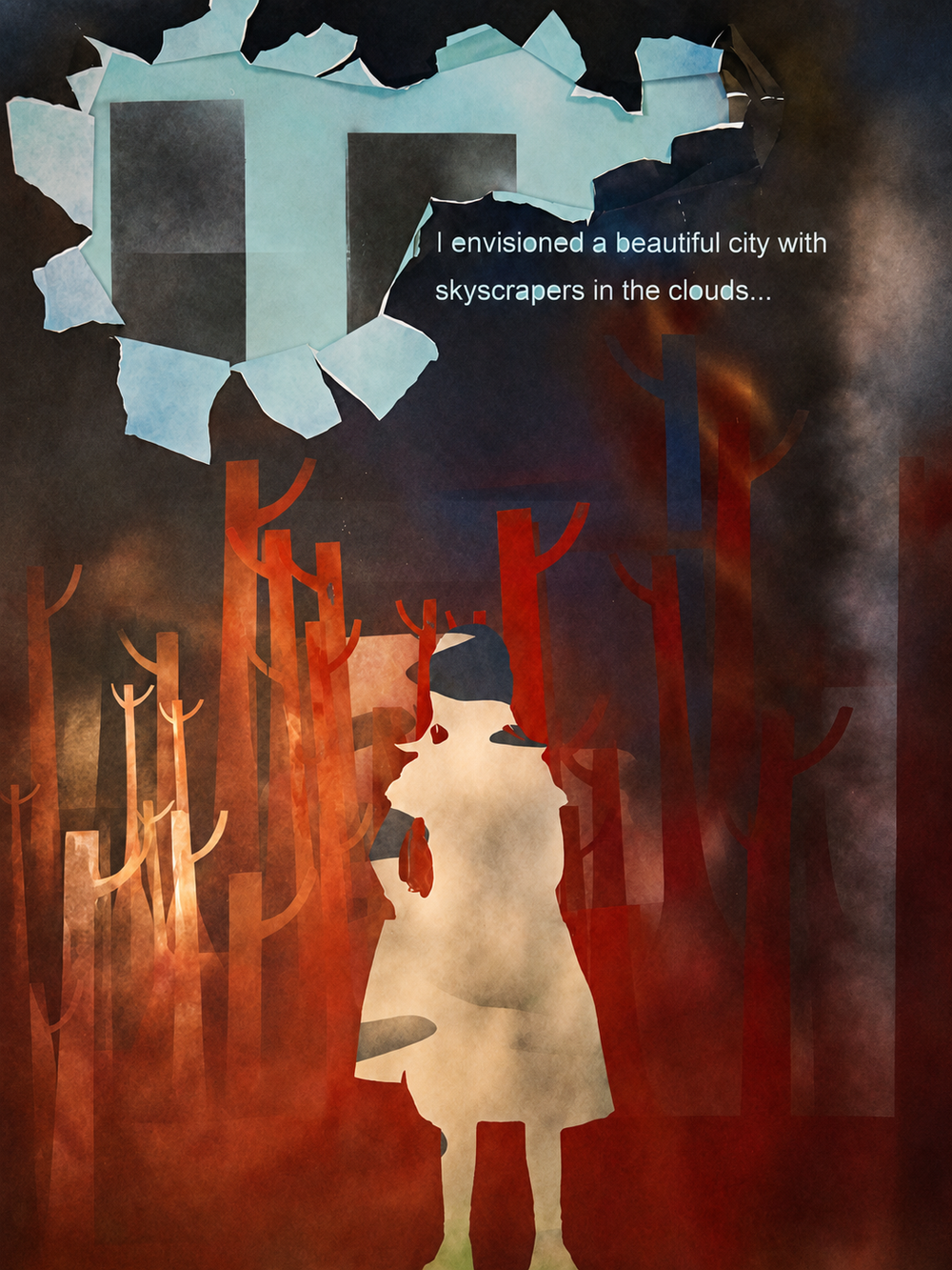 Skyscrapers in the clouds immigrant story poster