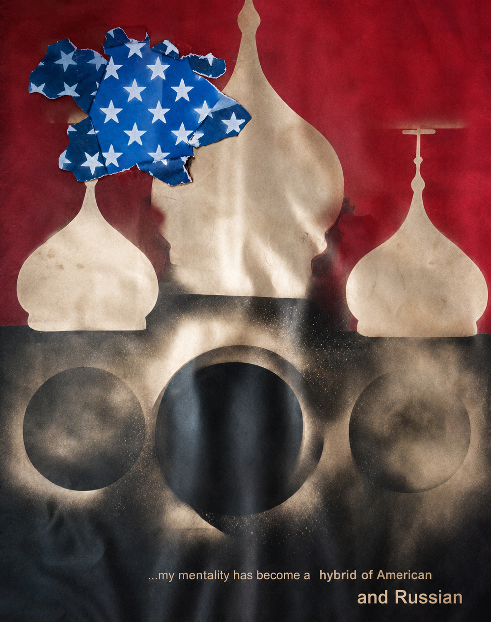 American and Russian hybrid identity immigrant story poster