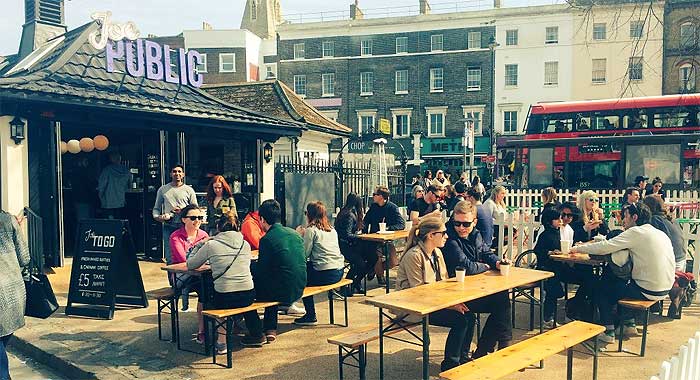 Exterior of Joe Public pizza bistro on Clapham Common