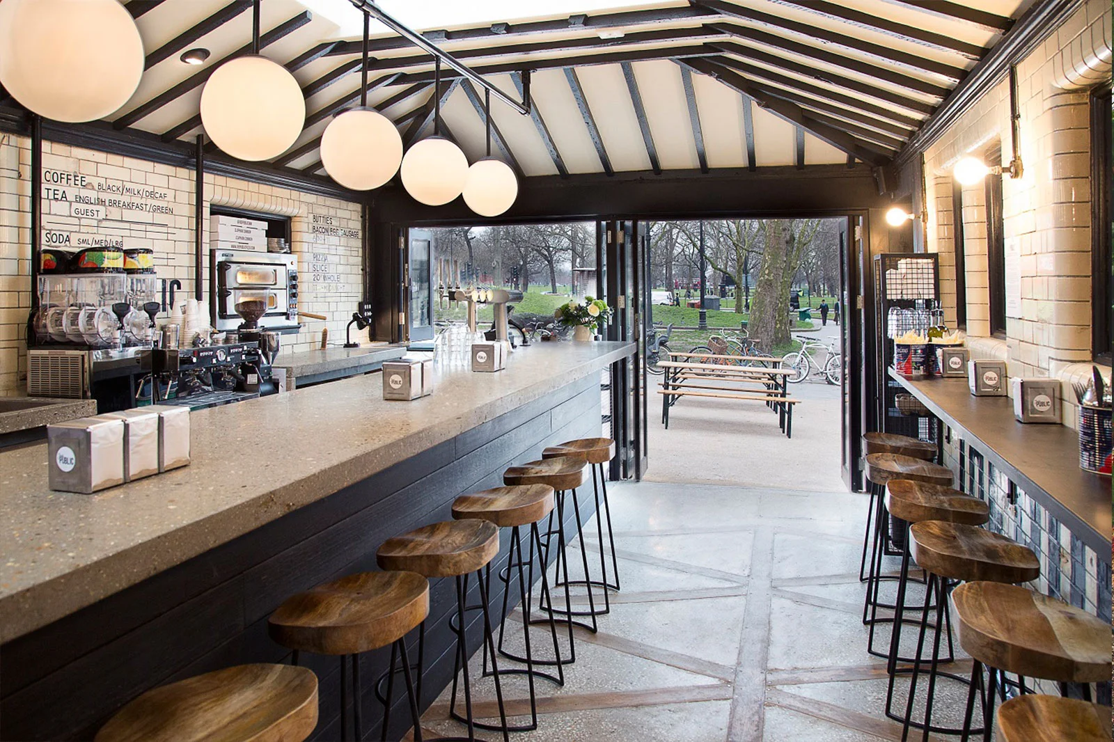 Restaurant interior at Joe Public pizza bistro on Clapham Common