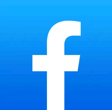 Facebook logo with white lowercase 'f' on a blue gradient background.
