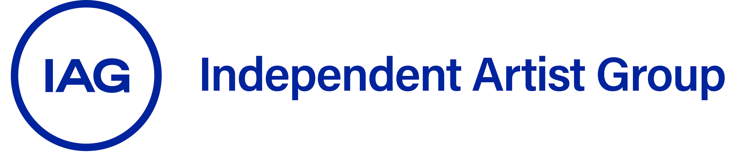 Independent Artist Group logo with black circle, blue outline, and blue text