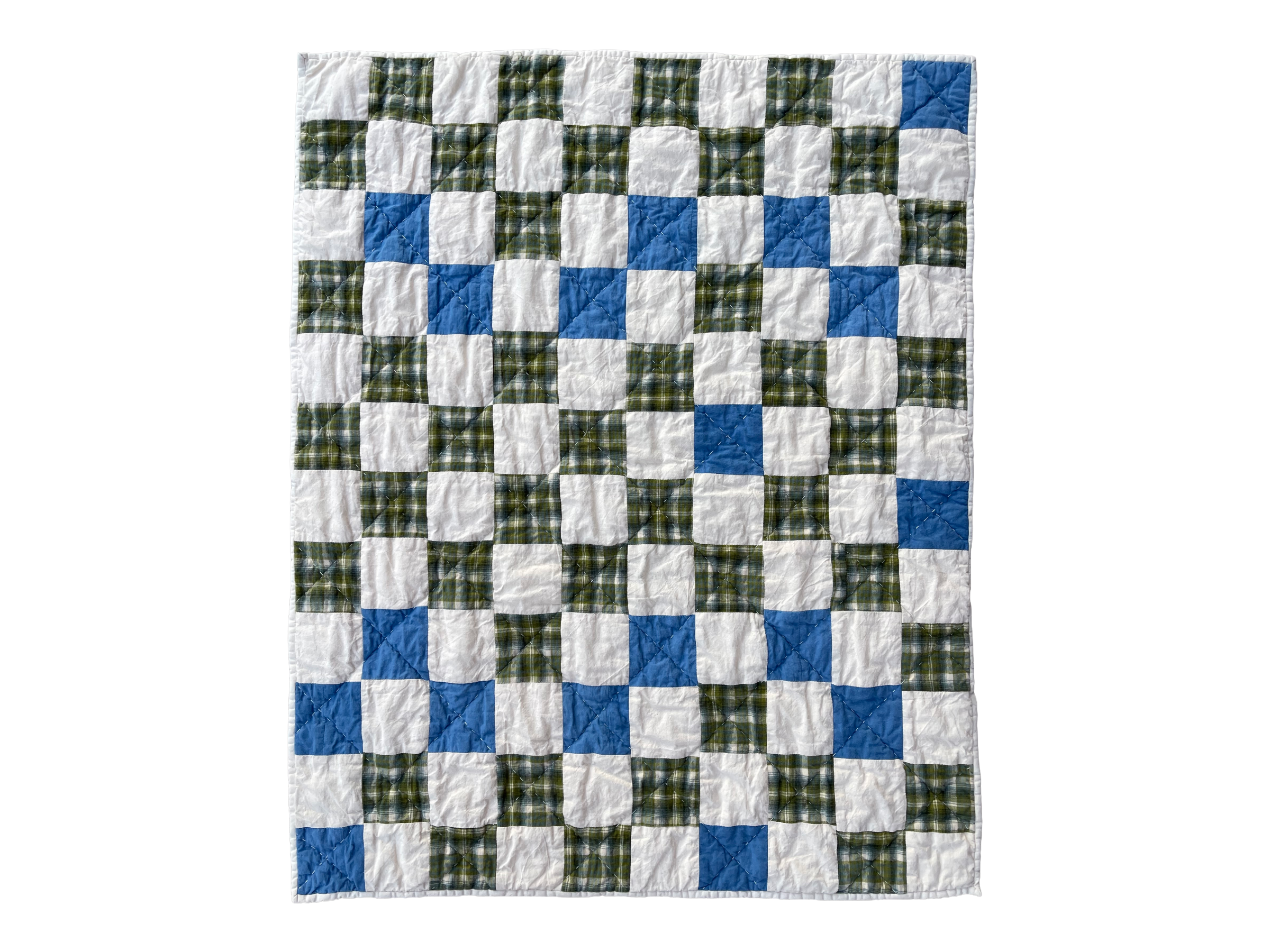 Green Plaid & blue Quilt