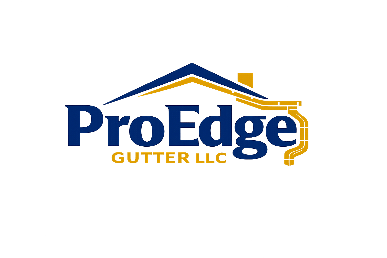 Logo for ProEdge Gutter LLC depicting a house with a blue roof and yellow accents.