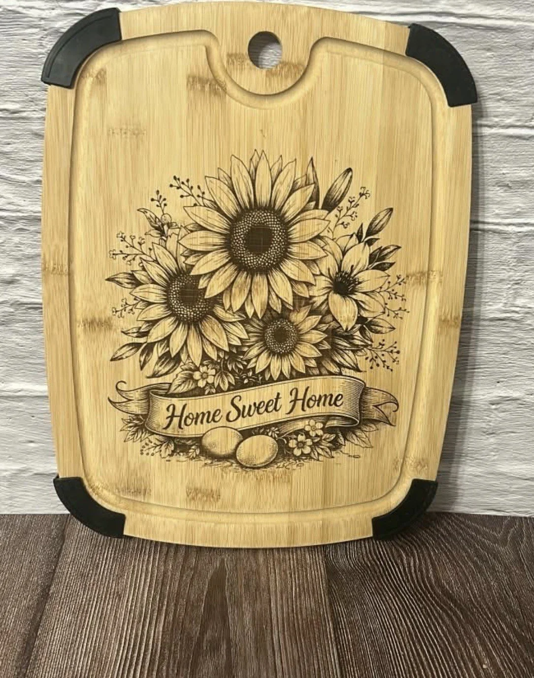 Home Sweet Home Sunflower Bamboo Cutting Board