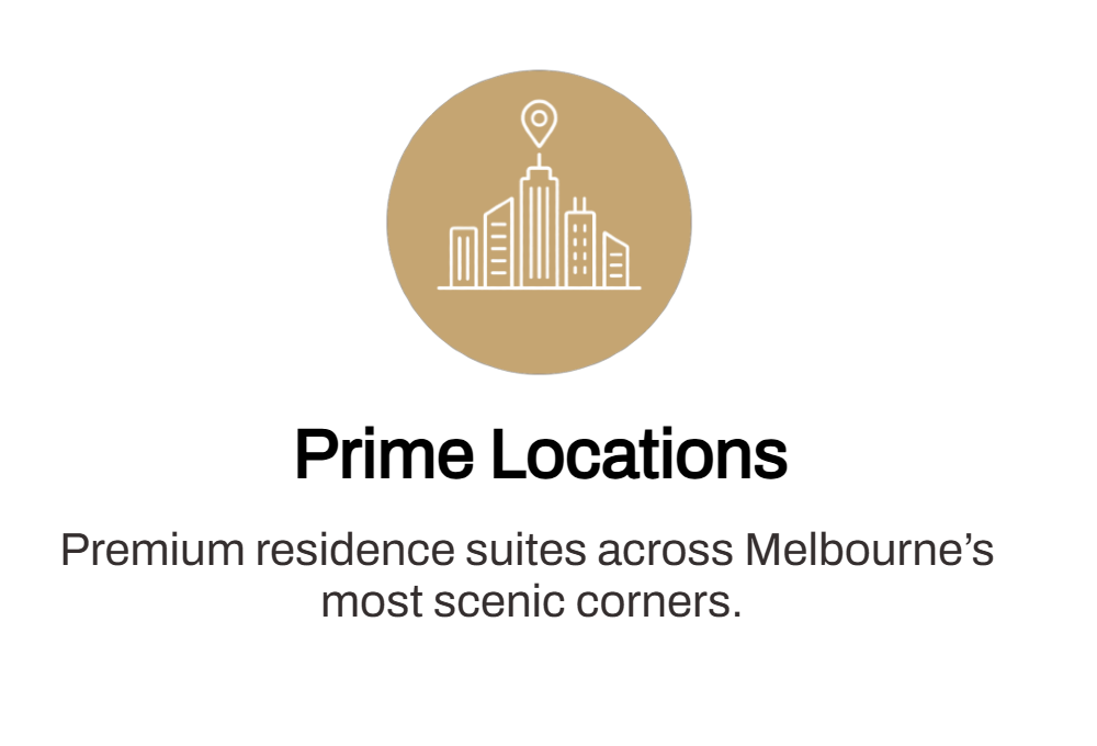 City skyline and map pin icon for MODCA Suites short stay residences in Melbourne