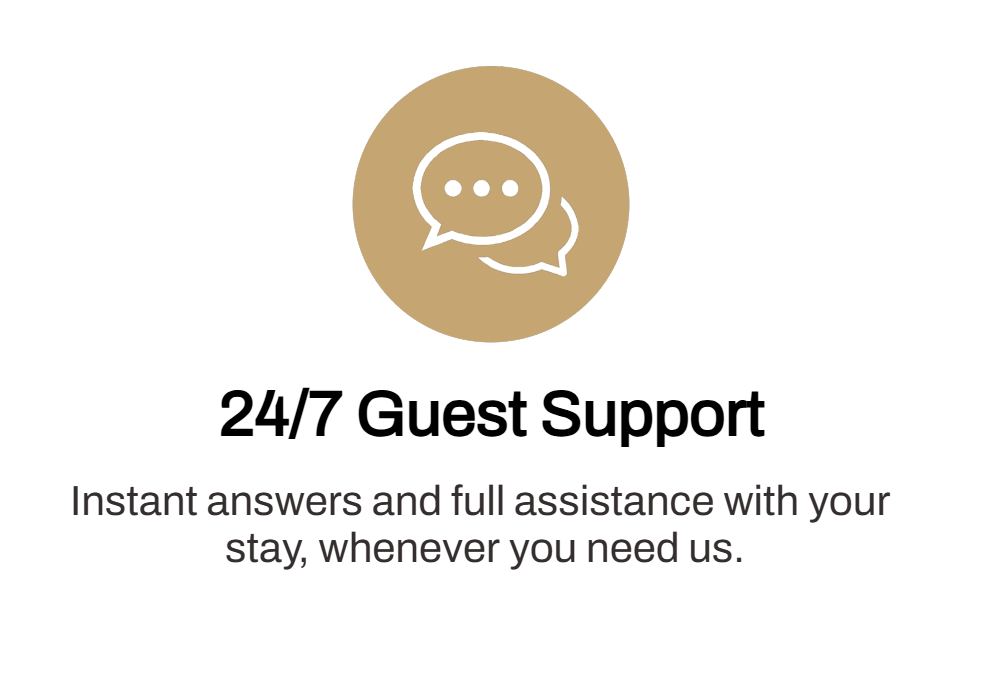 Speech bubble icon for 24/7 guest support at MODCA Suites short stay apartments