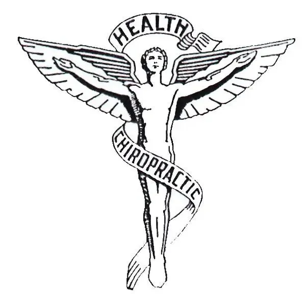 Illustration of a person with outstretched arms and wings, with a banner reading 'Health Chiropractic'