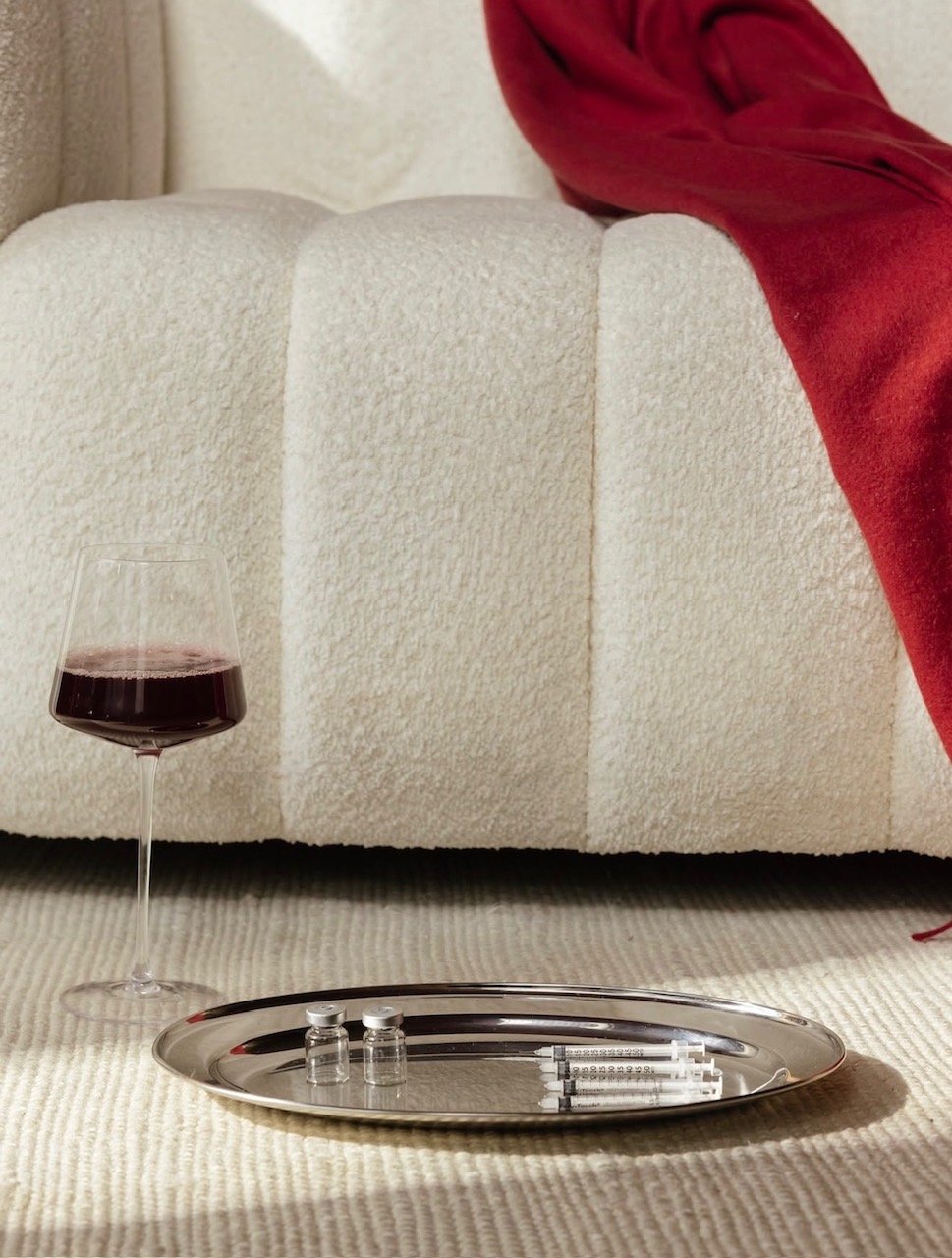 Private aesthetic event setup with wrinkle relaxer treatment supplies