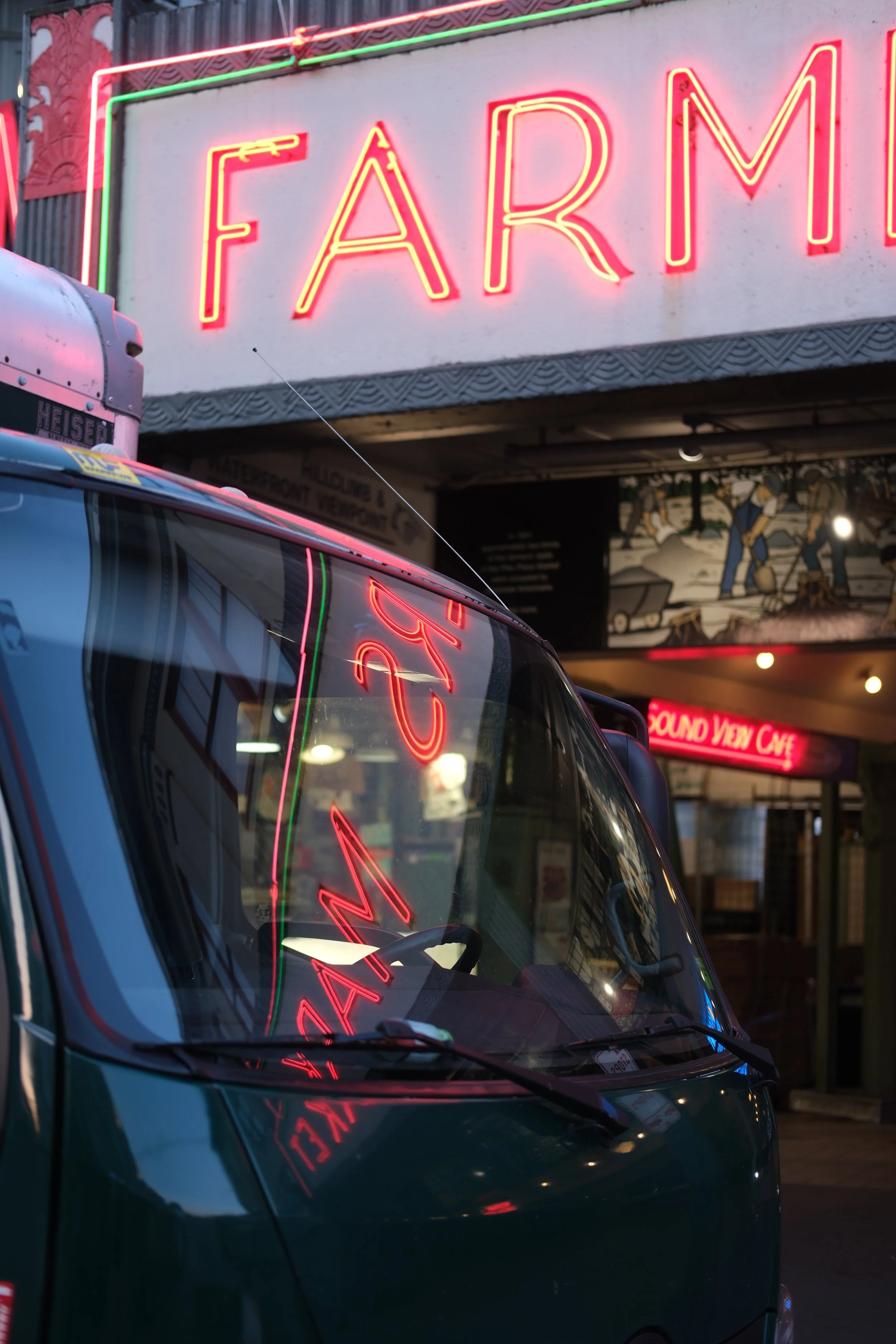 Automotive reflection at Pike Place Market, Seattle Washington 