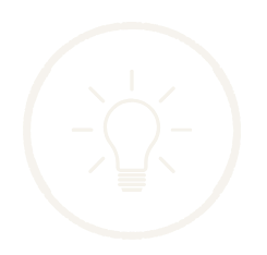 Light bulb icon surrounded by a circle, representing an idea or innovation.