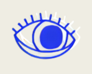 Illustration of a stylized eye with blue and white colors.