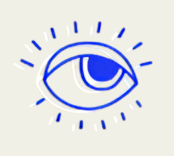A stylized eye illustration with blue lines and radiating accents.
