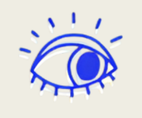 Stylized drawing of an eye with lashes and radiating lines