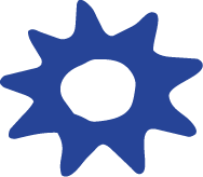A blue gear or cogwheel with irregular edges on a black background.