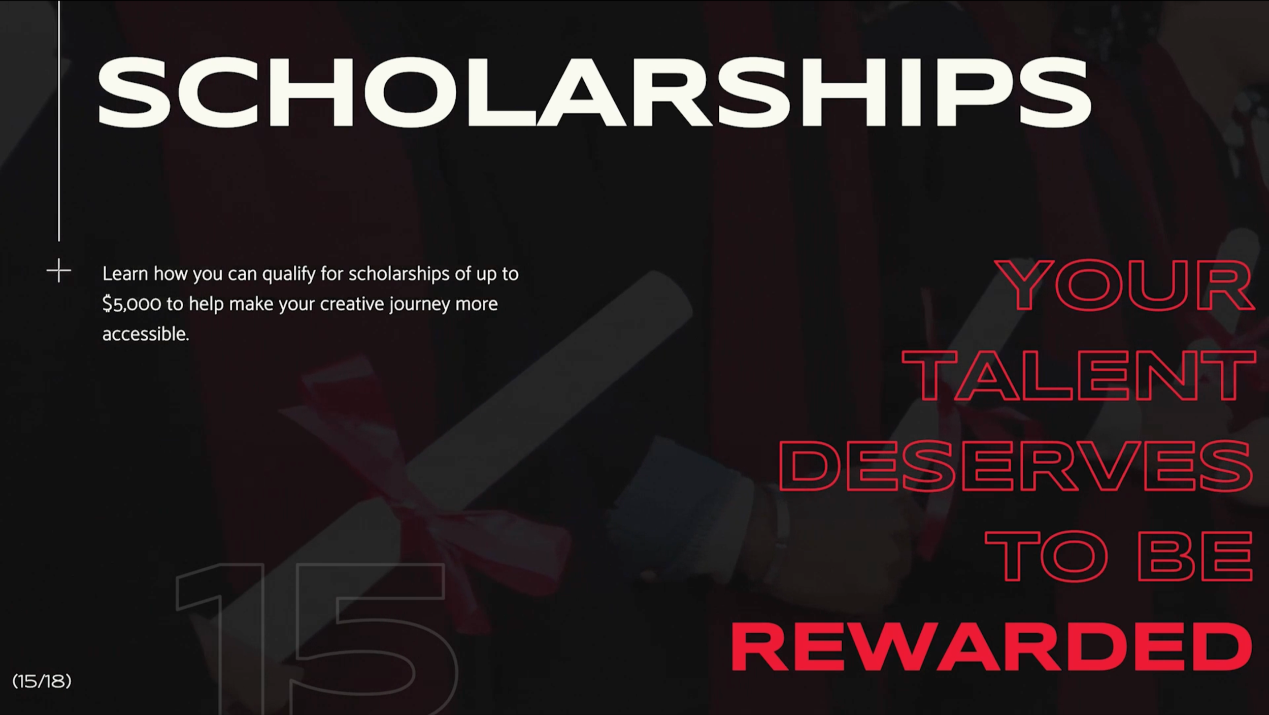 Graphics promoting scholarships and rewards for talents with text emphasizing eligibility and benefits.