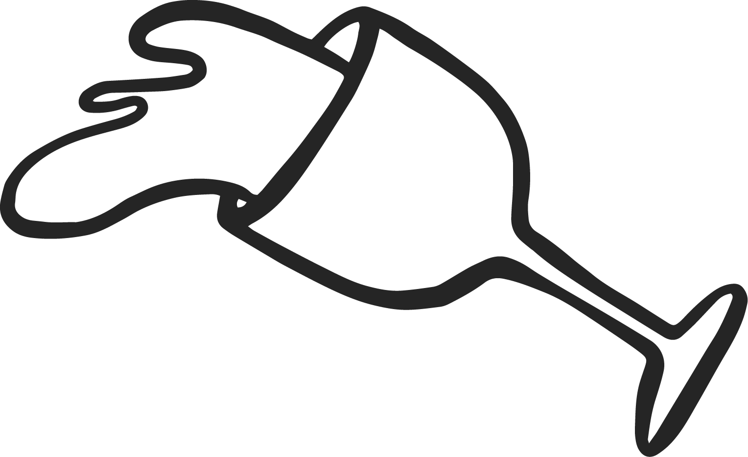 Line drawing of a spilling glass of wine in a minimalist style.