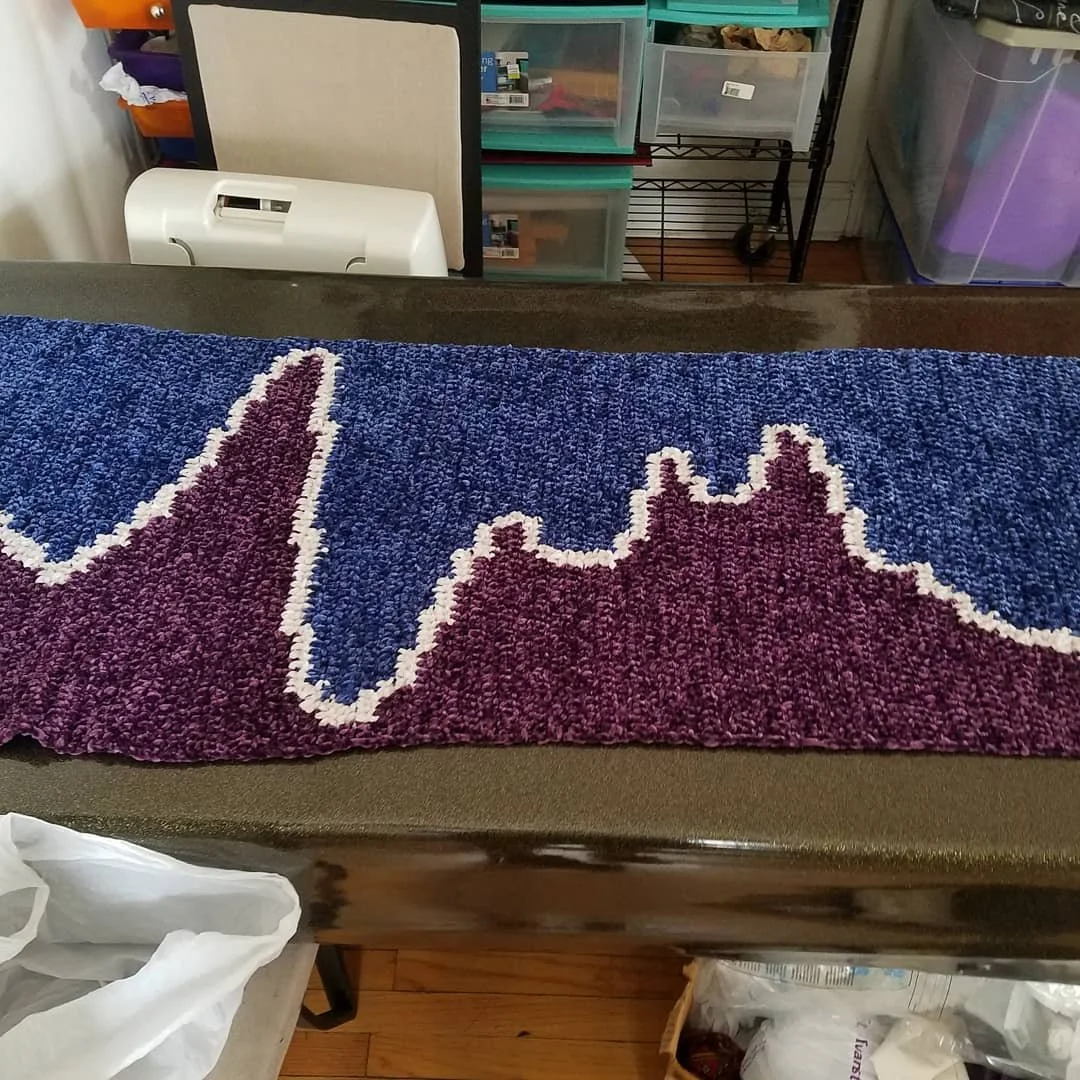 By far the longest thing I have ever crocheted! A custom made scarf pattern + more of that delicious Bernat Velvet = 7ft of warm fuzzy heaven! My last crochet project of the season because this whupped my butt 😅. #trustthevision #studiosy #bernatvel