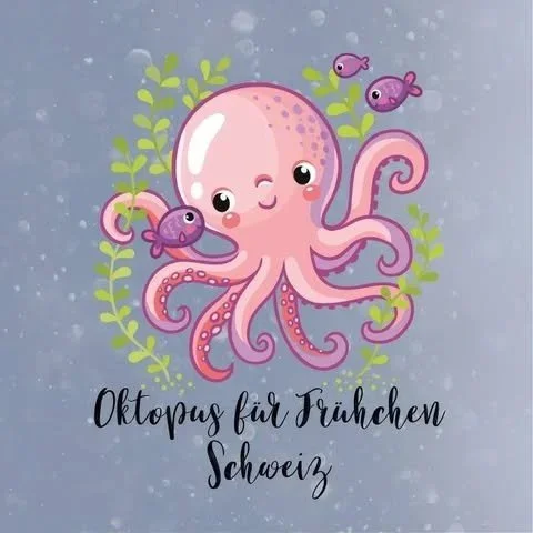 Logo des Vereins Oktopus für Frühchen Schweiz: ein rosa Oktopus zwischen kleinen Fischen und Wasserpflanzen