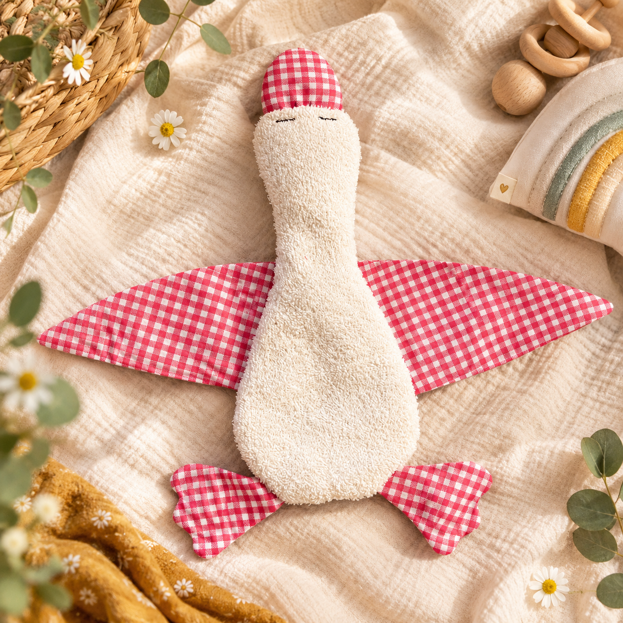 Handgenähte Gans mit Gingham-Flügeln.png