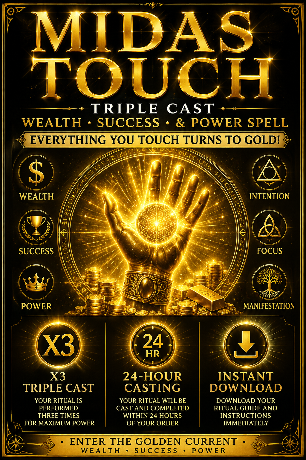 MIDAS TOUCH X3 Triple Cast Wealth Spell • 24-Hour Ritual Casting • Instant Download