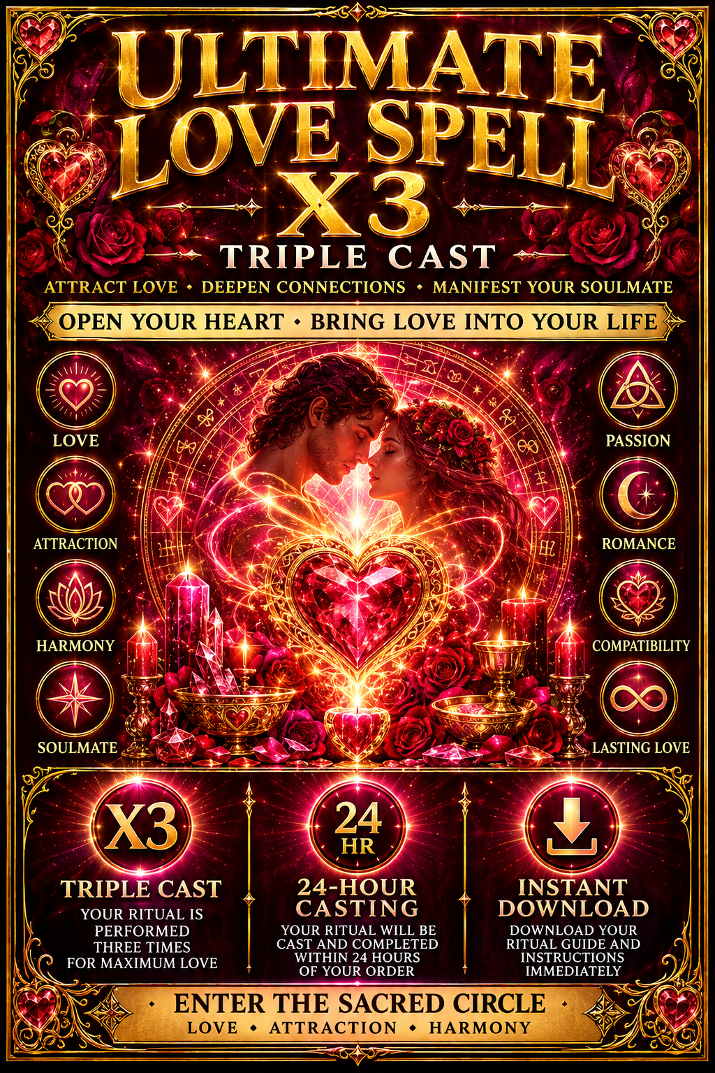 Ultimate Love Spell X3 • Charm Anyone To Love You • 24-Hour Ritual Casting • Instant Download
