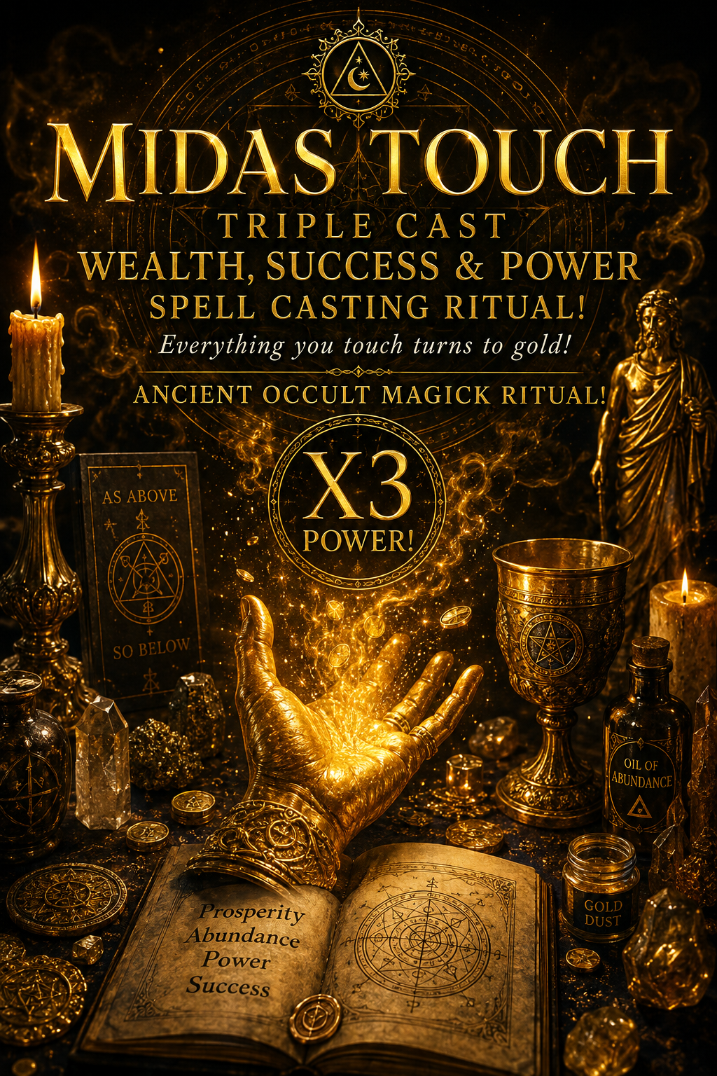 MIDAS TOUCH X3 Triple Cast Wealth Spell • 24-Hour Ritual Casting • Instant Download