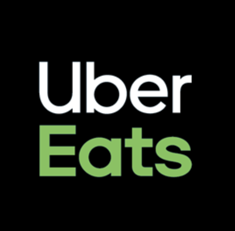 Uber Eats logo with white 'Uber' and green 'Eats' text on a black background.