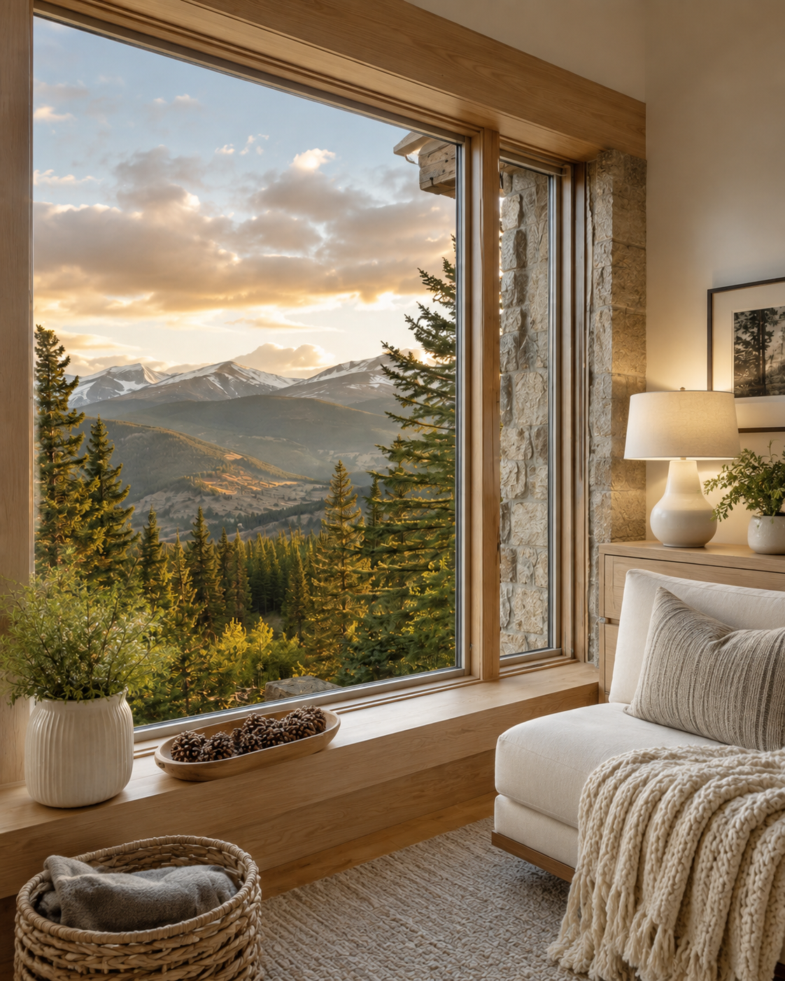 Mountain vacation rental interior with scenic Colorado views and a comfortable guest living area.