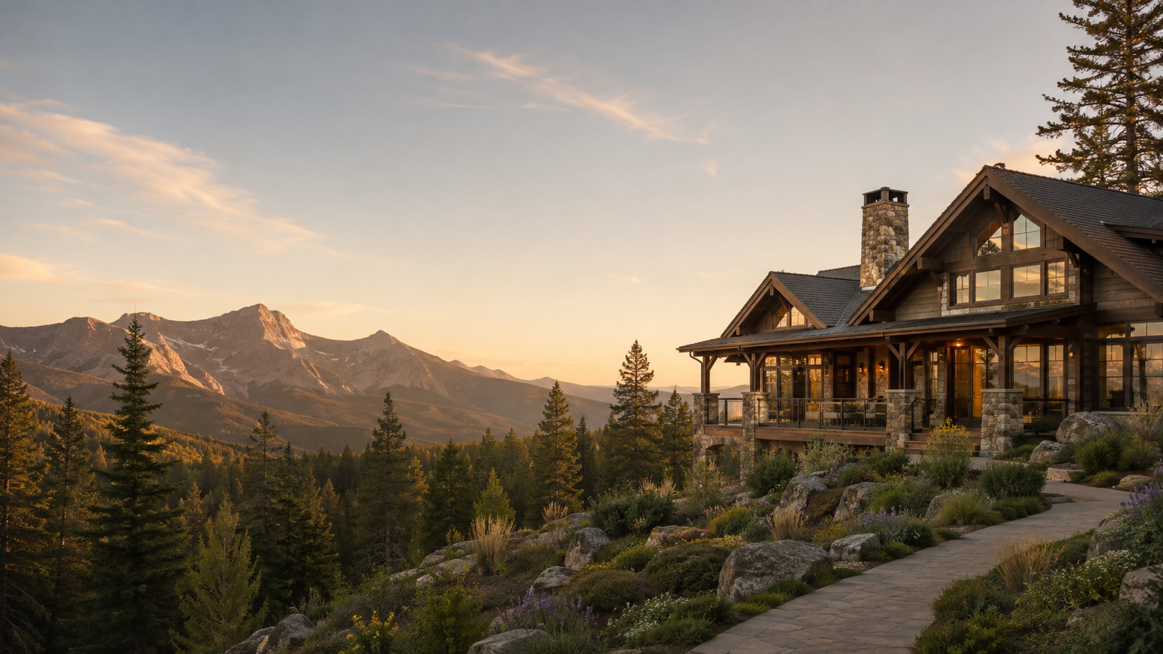 Mountain vacation home in Grand County, Colorado surrounded by pine trees and alpine scenery.