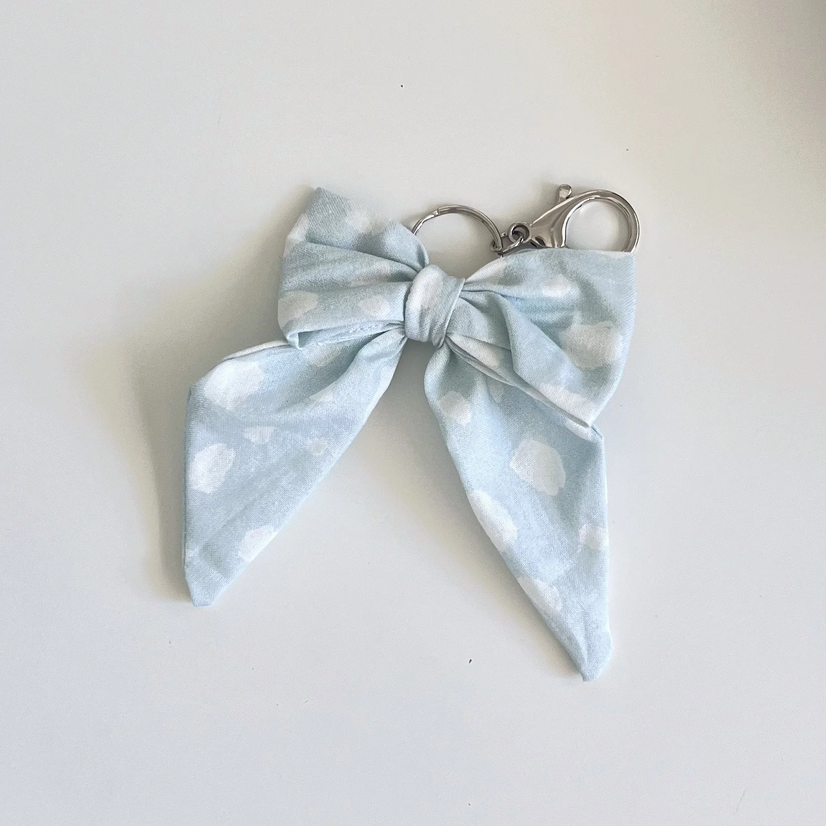 Bow Bag Charm - Blue with White Dots