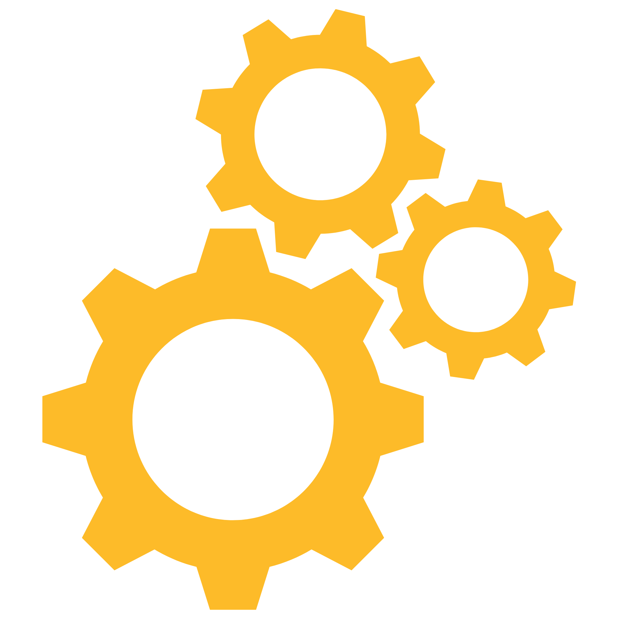 Multiple yellow gears interconnected on a black background.