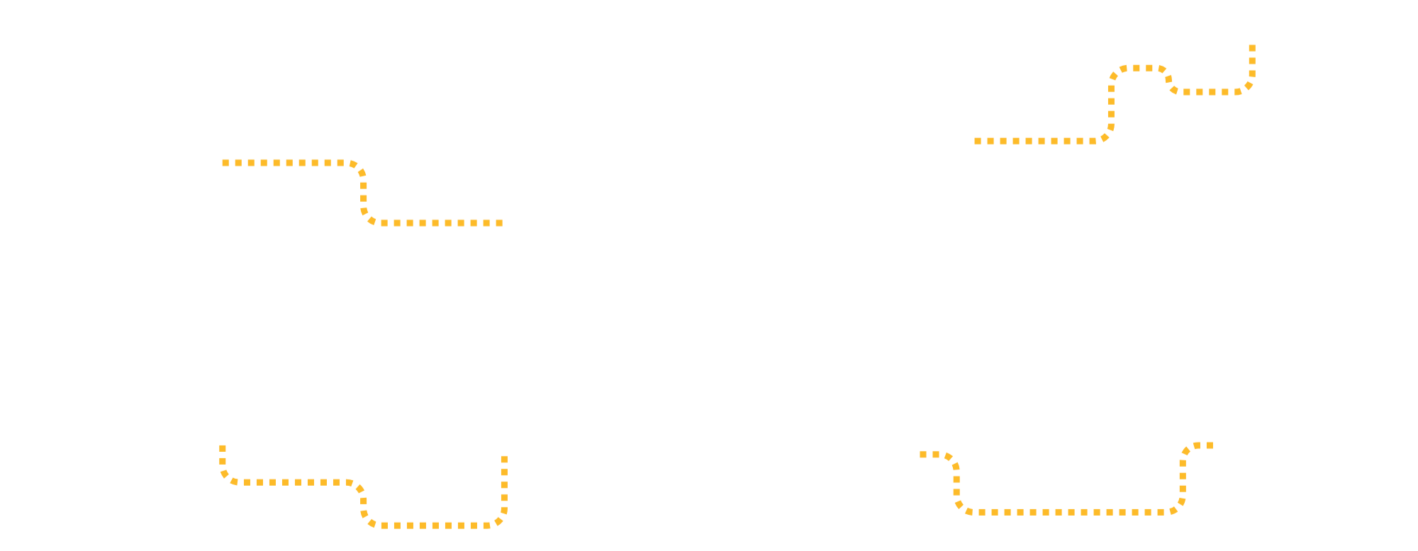 Black maze pathway with yellow dotted borders. The maze has multiple turns and dead ends.