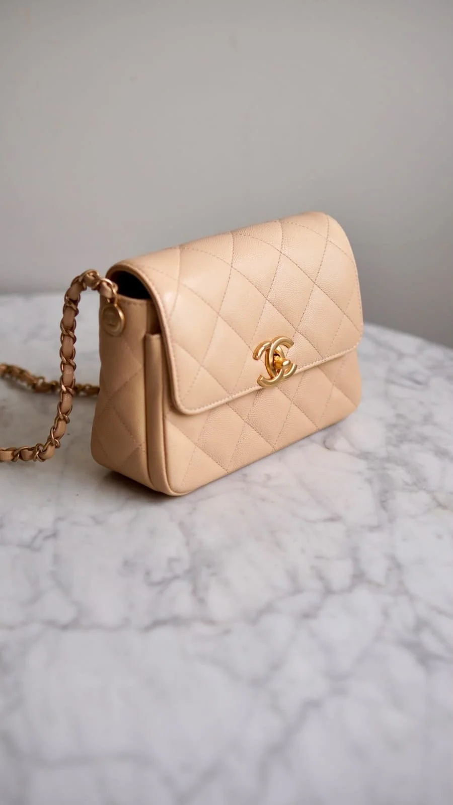 Bolsa Chanel Single Flap Caviar Bege Small