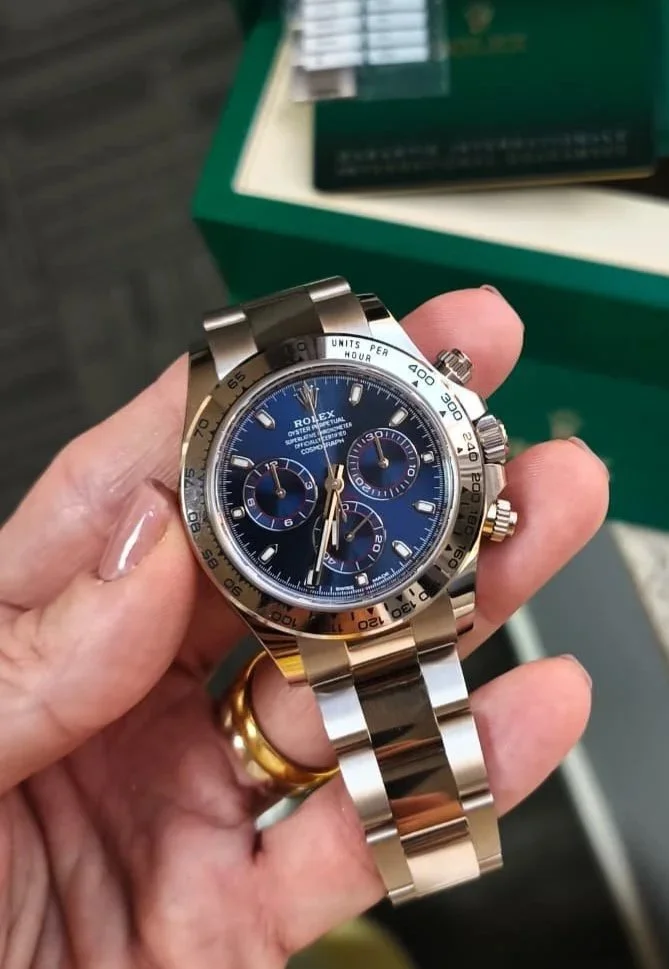 Rolex Cosmograph Daytona Ouro Branco Mostrador Azul