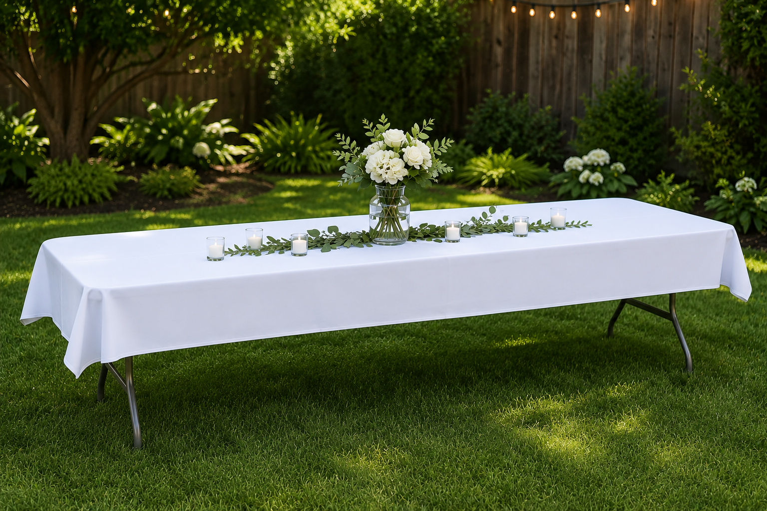White Polyester Tablecloth – 8' Banquet Table
