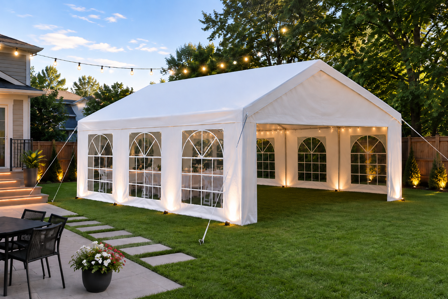 20x20 Canopy style frame tent with side walls