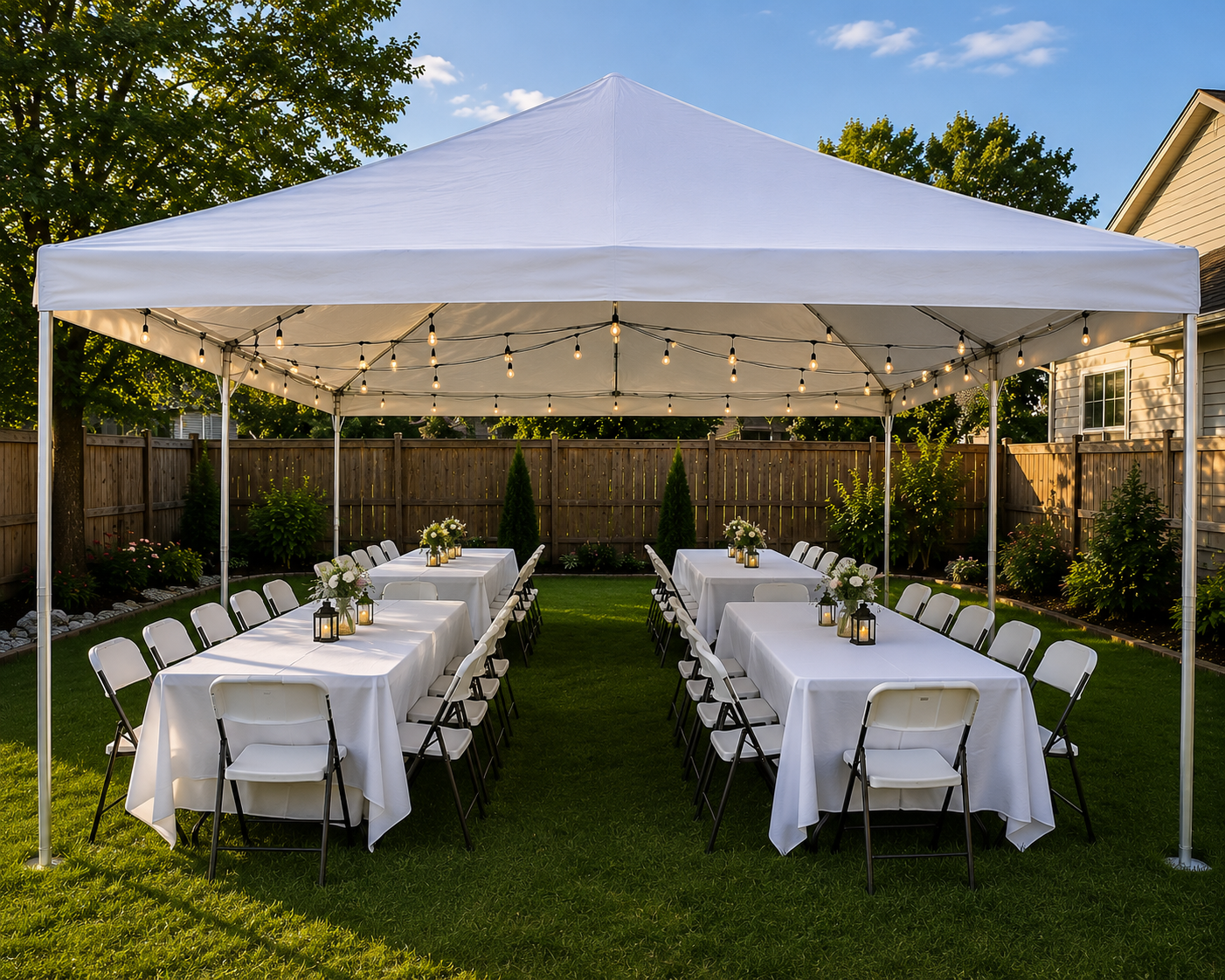 Backyard 30- 20×20 tent + 4 tables + 30 chairs