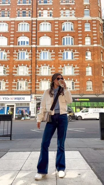 Travel Creator enjoying coffee outside a cafe during a trip in London
