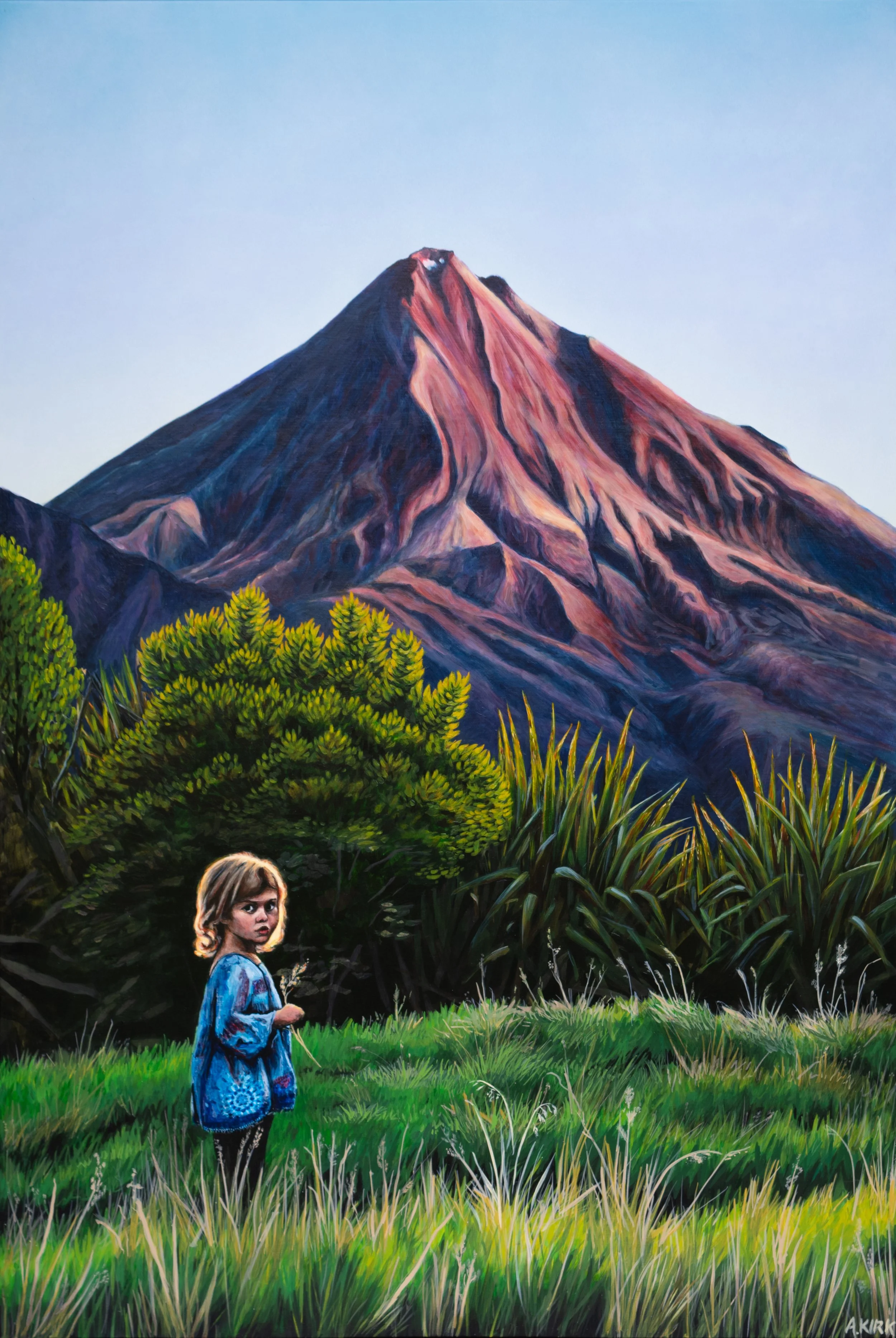 Olive in front of Mt Taranaki