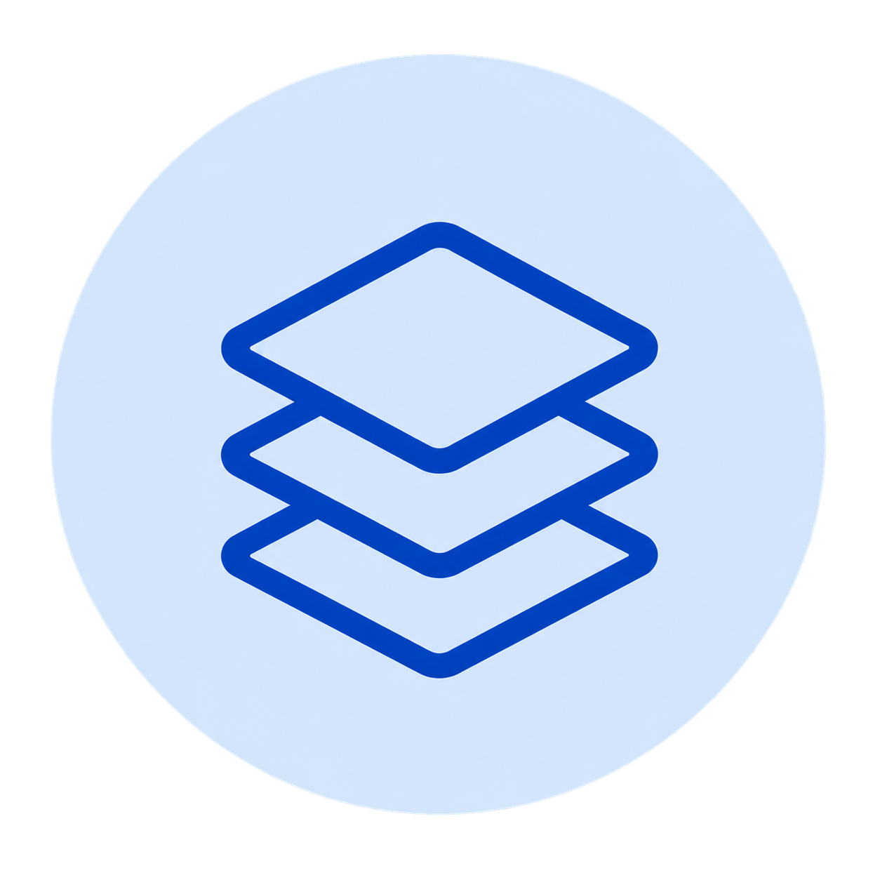 Icon with four stacked squares in a blue outline, representing layers or layers stacked.