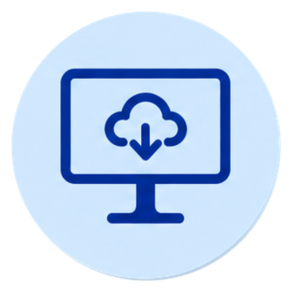 Computer monitor with a cloud download icon.