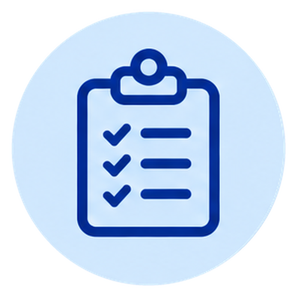 Icon of a clipboard with a checklist.