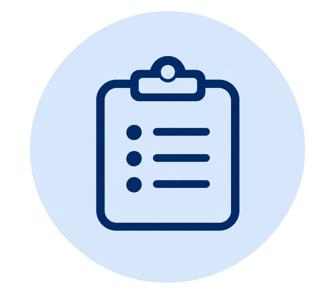 Icon of a clipboard with a checklist, featuring three bullet points.