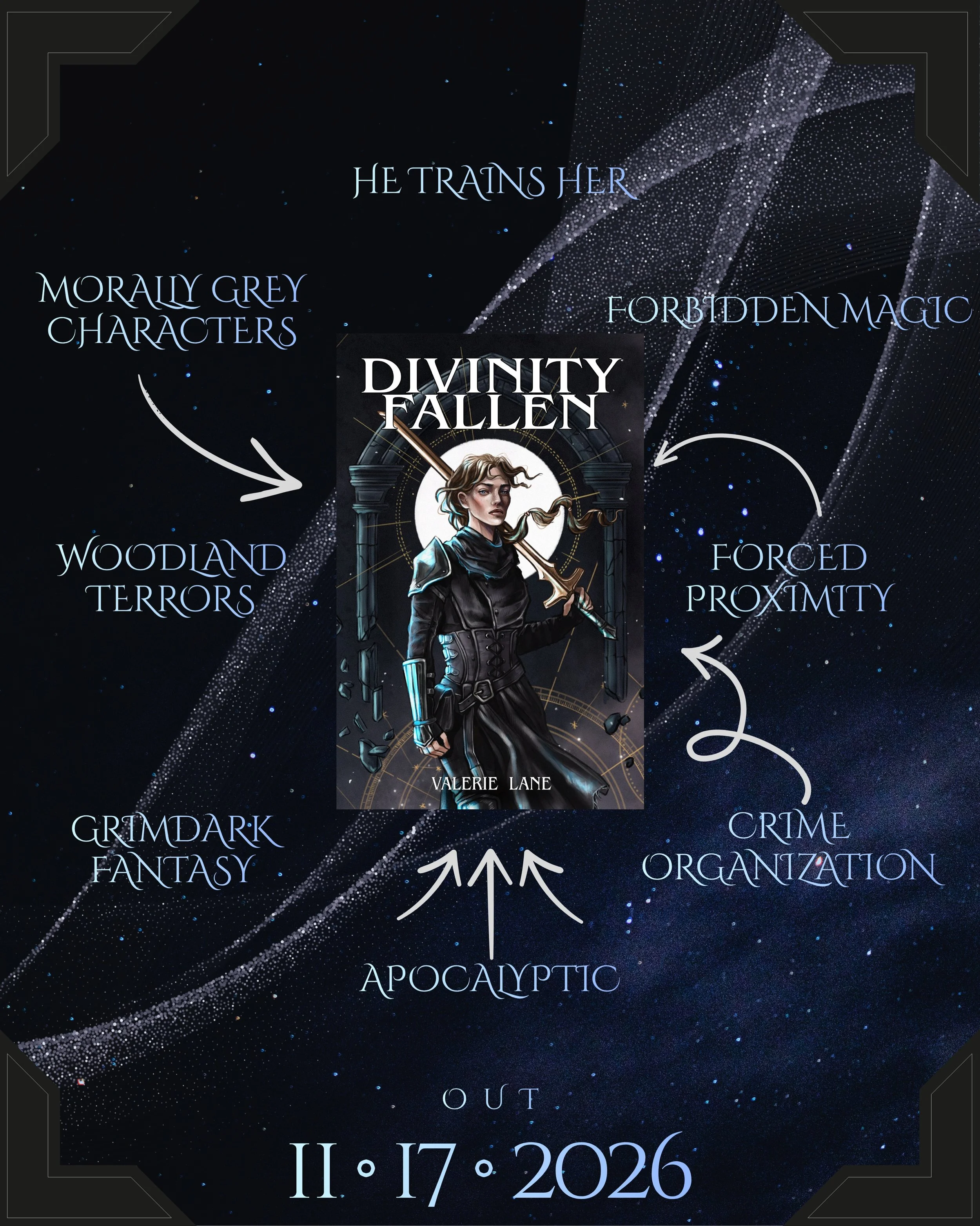 Happy September! I can&rsquo;t believe that month after next Divinity Fallen will be in your hands! Which of these tropes are you most excited about? 👀

Cover art by @karinagiada ✨

Divinity Fallen releases on November 17, 2026!
#divinityfallen #boo