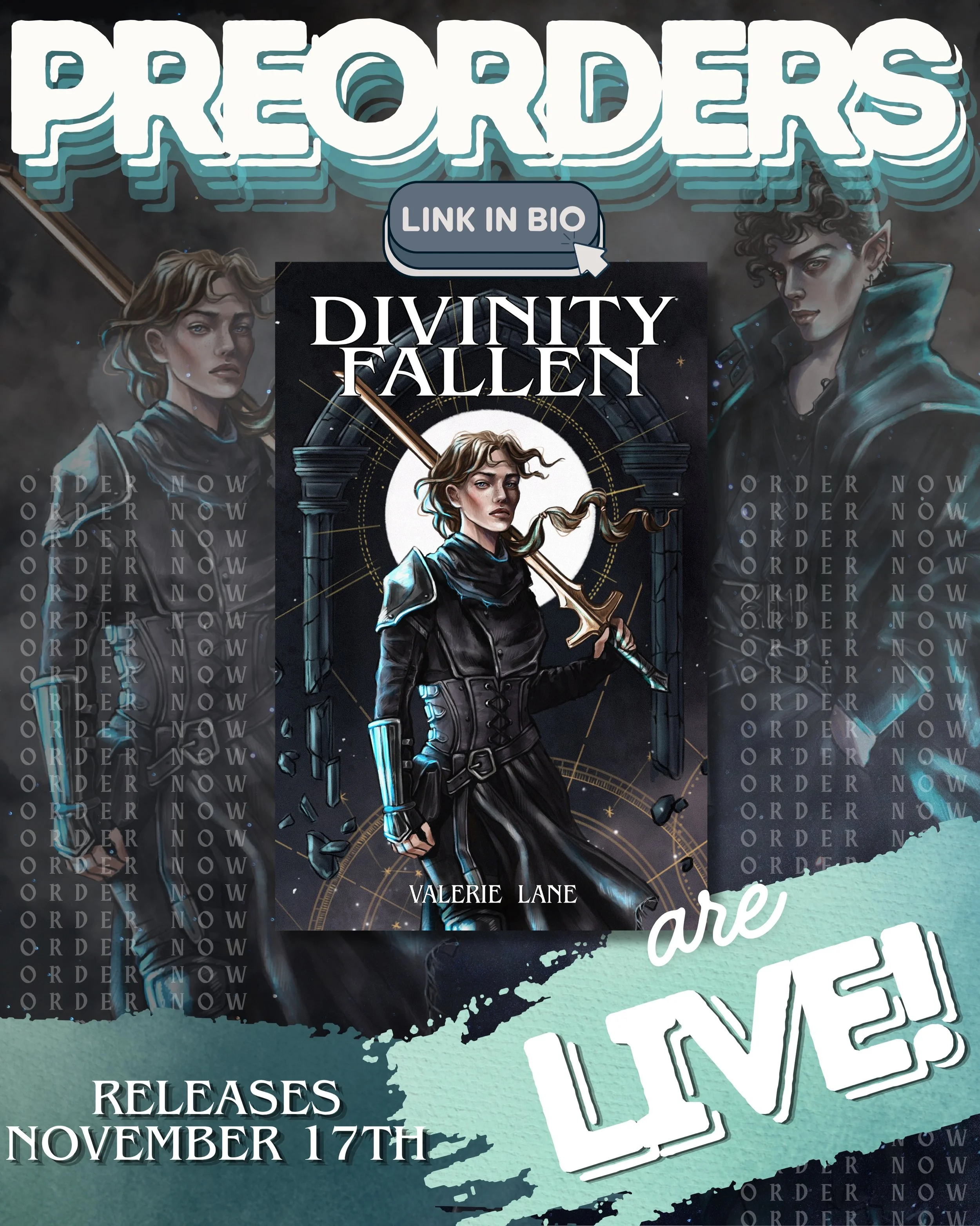 ⚔️PREORDERS ARE LIVE!⚔️ The day is finally here! Run to secure your order of your next dark fantasy obsession! 

🔗 in bio!

The Age of Divinity Fallen soon approaches. Let me know if you grab yourself a copy!

Cover &amp; character art by @karinagia