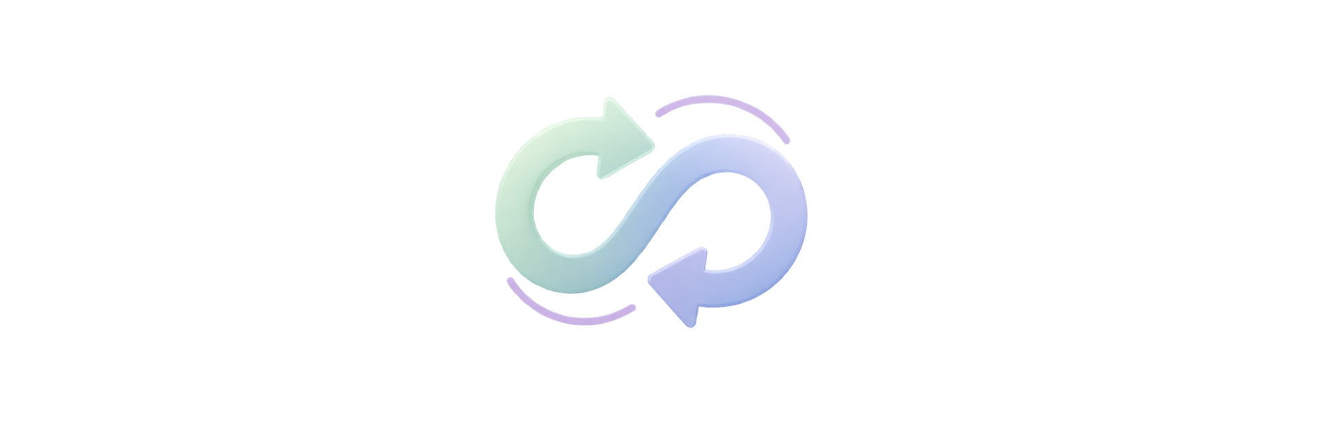 Graphic of two interconnected circular arrows, one green and one purple, symbolizing a cycle or continuous process