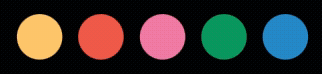 Five colored circles arranged in a row: yellow, red, pink, green, and blue.