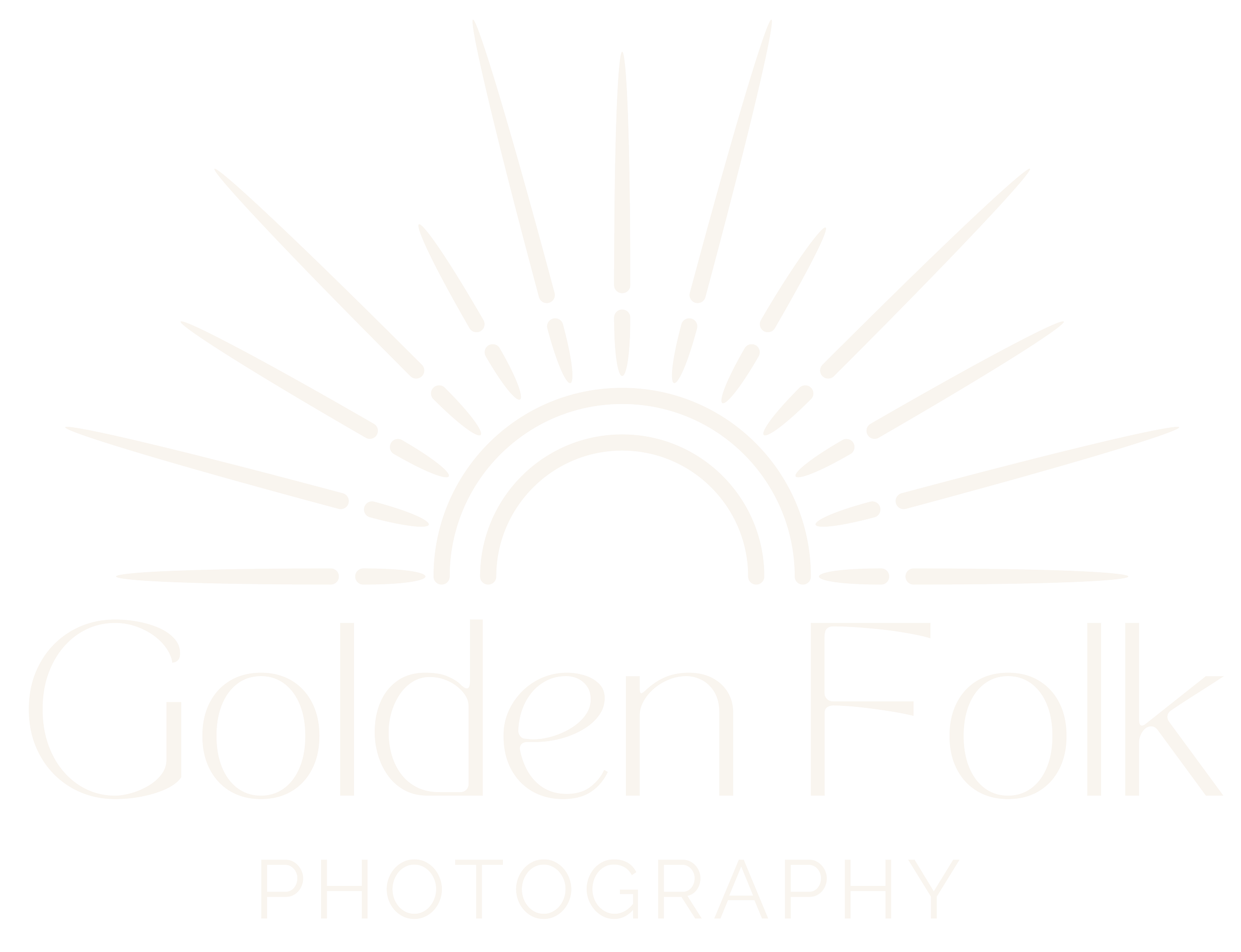 Black background with white text and graphic design that says "Golden Folk Photography" with a stylized sunrise or sunset graphic above the text.