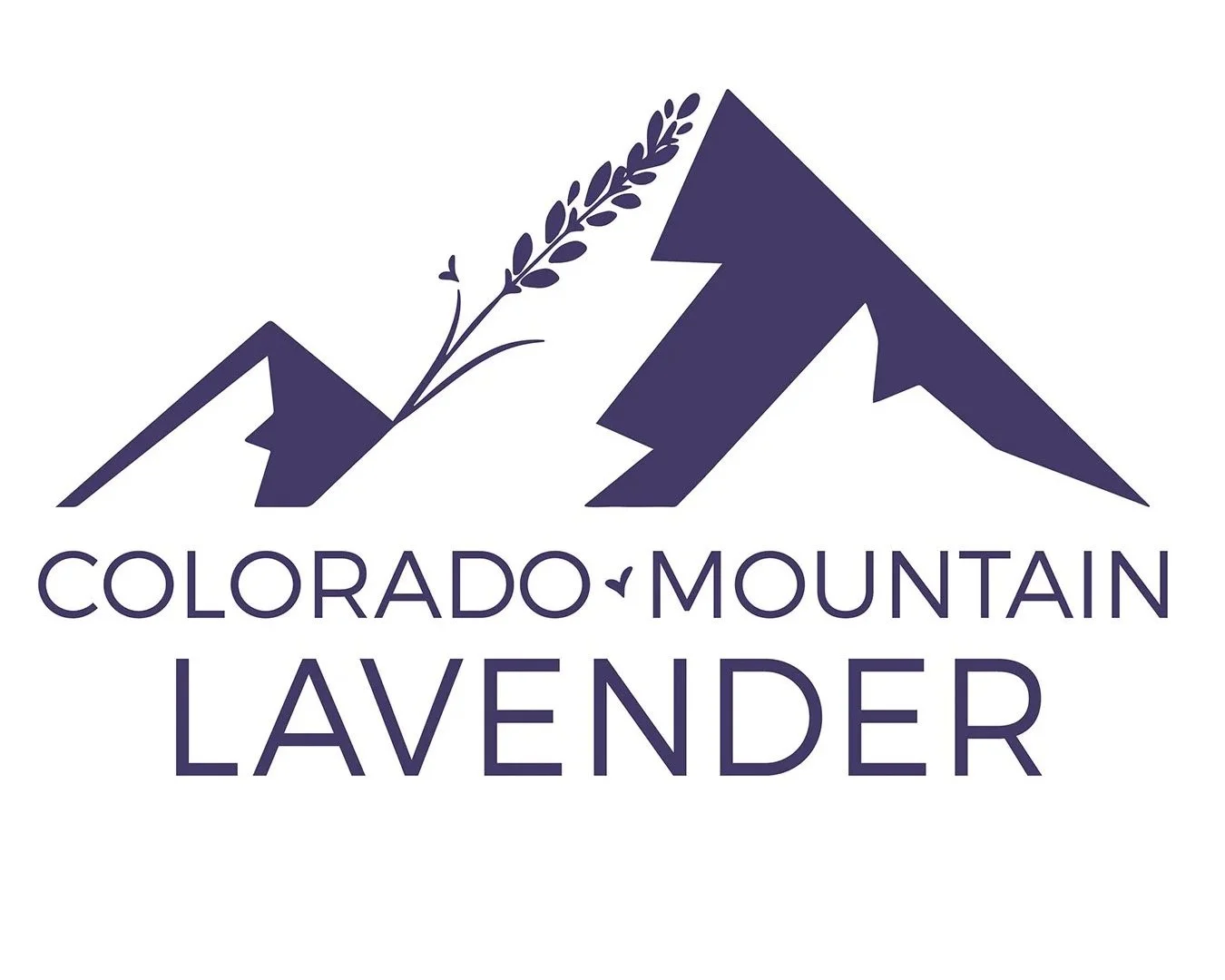 Logo of Colorado Mountain Lavender featuring stylized purple mountain peaks, lavender sprig, and text 'Colorado Mountain Lavender'